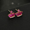 Wholesale Zircon Copper Pure Silver Red Corundum Inlaid Earrings S925 Pure Silver Post Crown Stud Black Ear Clips