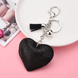 Black [white k silver buckle] / Keychain + love + small tassel