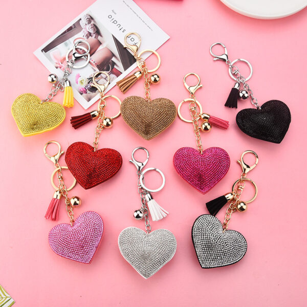 Wholesale Creative Heart-Shaped Diamond-Encrusted Bag Keychain