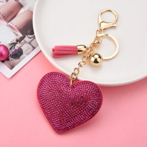 Rose Red / Keychain + love + small tassel