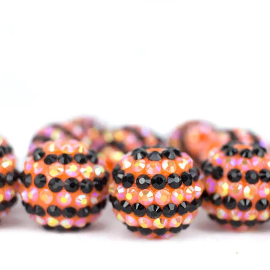 Wholesale 20MM Resin Diamond Ball Beads Orange AB + Black Stripe Diamond Ball Beads