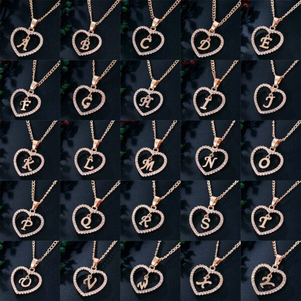 Wholesale 26 letter zircon heart-shaped pendant necklace