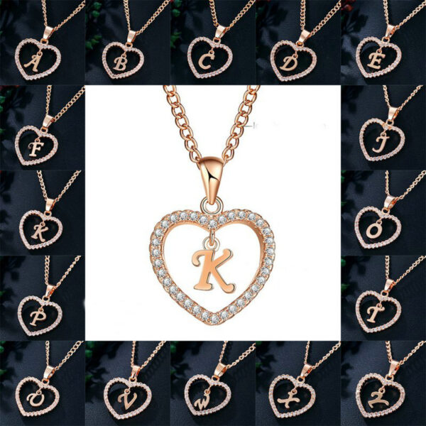 Wholesale 26 letter zircon heart-shaped pendant necklace