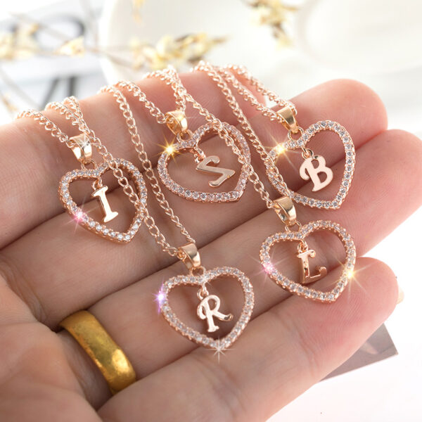Wholesale 26 letter zircon heart-shaped pendant necklace