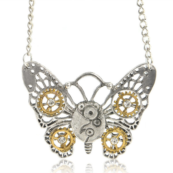 11952632894_221468121 Wholesale European and American steampunk heart-shaped mechanical gear necklace vintage insect owl butterfly bee collarbone necklace