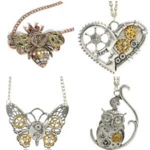 Wholesale European and American steampunk heart-shaped mechanical gear necklace vintage insect owl butterfly bee collarbone necklace