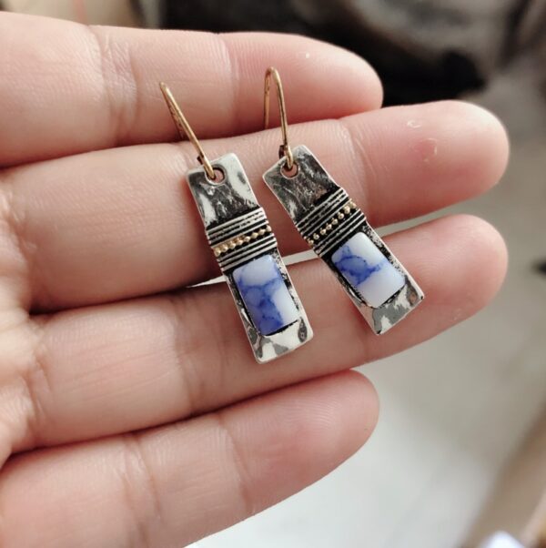 Wholesale Vintage Blue Stone Unique Shaped Earrings