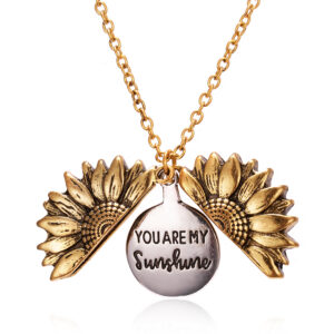Wholesale Sunflowers can open engraved couple necklace