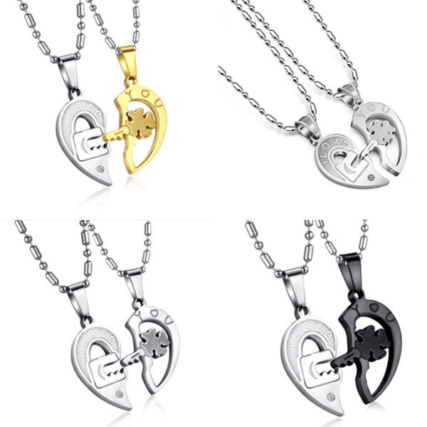 Wholesale couple necklace lock a pair of love heart-shaped key necklace