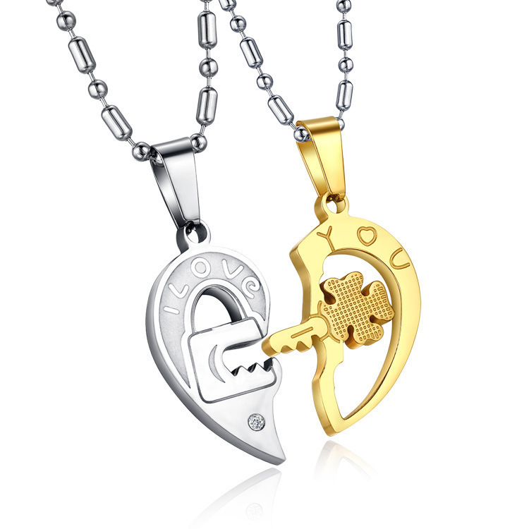 Wholesale cole necklace lock a pair of love heart-shaped key necklace