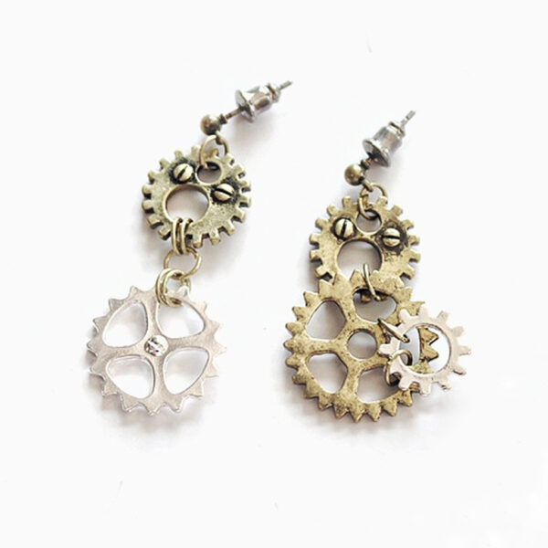12755675880_1824808207 Wholesale Mechanical Asymmetric Retro Steampunk Wind Gear Diablo Industrial New Disco Spot Earrings