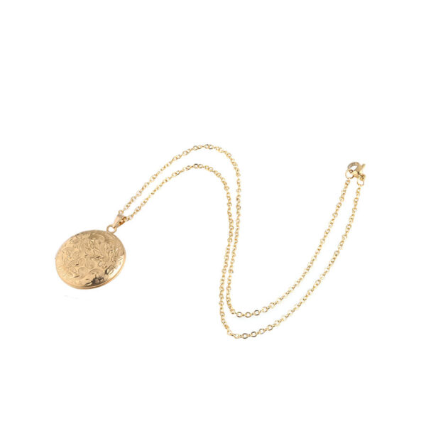 Wholesale 316L Mirror Stainless Steel Retro Pattern Round Photo Box Necklace