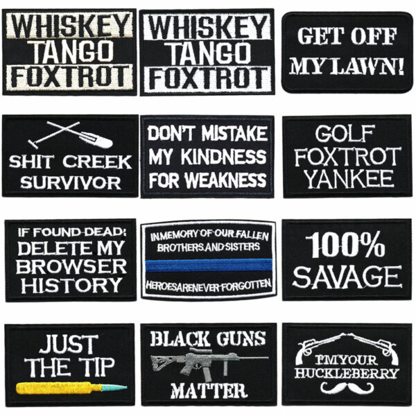 Wholesale Black and white English letter rectangular embroidery DIY Patches