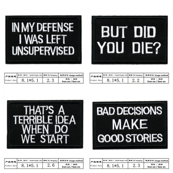 Wholesale Black and white English letter rectangular embroidery DIY Patches