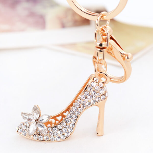 Wholesale Rose gold rhinestone high heel keychain
