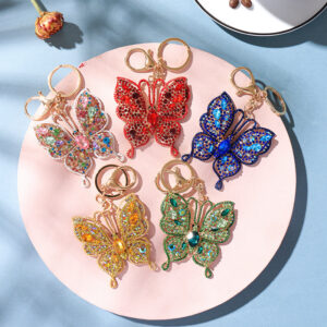 Wholesale Alloy Colored Butterfly Diamond Keychain Pendant