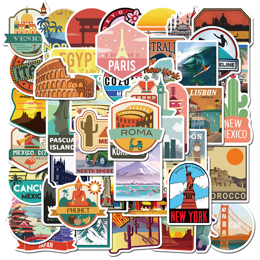 Wholesale Travel City Diverse Scenery Waterproof Vinyl Stickers