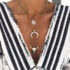 Wholesale Alloy Bull Head Geometric Disc Eyes Bull Horn Multi-Layer Necklace
