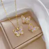 18K Gold Golden Plated 304 Stainless Steel Electroplating Zircon Butterfly Lip Chain Earrings Necklace