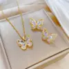 18K Gold Golden Plated 304 Stainless Steel Electroplating Zircon Butterfly Lip Chain Earrings Necklace