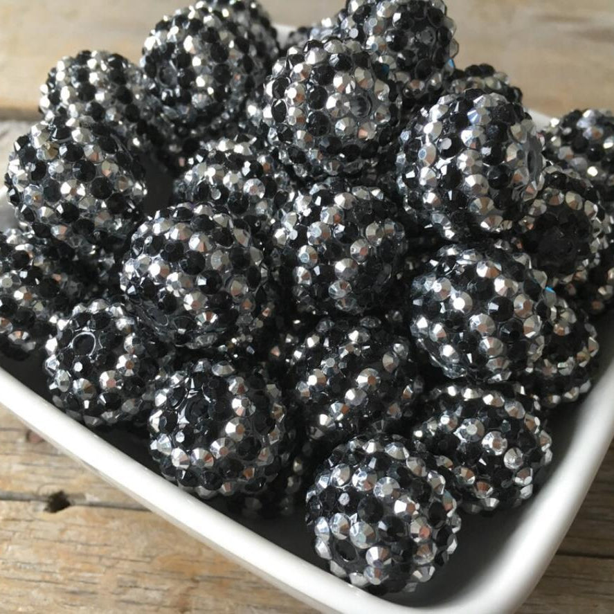 Wholesale 20MM Resin Black Sier Striped Diamond Ball Beads