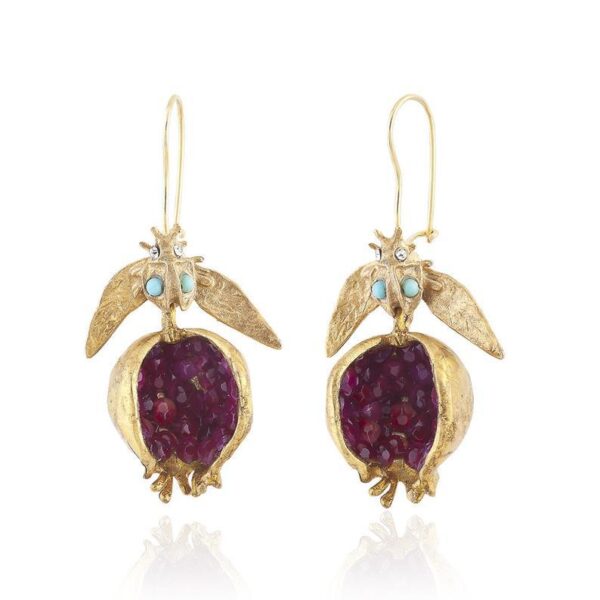 Wholesale Open the pomegranate and pomegranate seed golden earrings