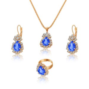Wholesale Water Drop Full Diamond Necklace, Earrings, and Ring Set
