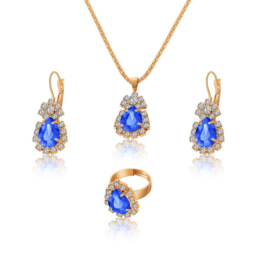 Wholesale Water op Full Diamond Necklace, Earrings, and Ring Set