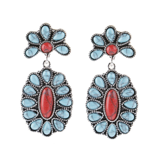 Wholesale 925 Silver Plated Turquoise Earrings Exaggerated Ear Drops