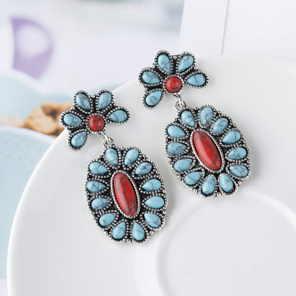 Wholesale 925 Silver Plated Turquoise Earrings Exaggerated Ear Drops