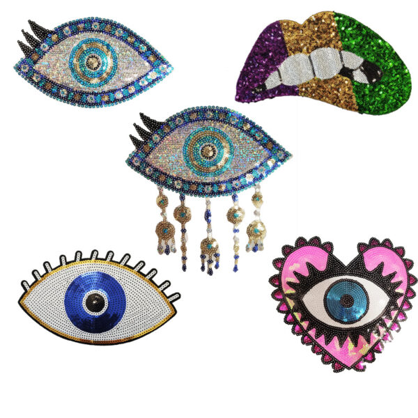 Wholesale Love Eye Mouth Glitter Embroidery DIY Patches