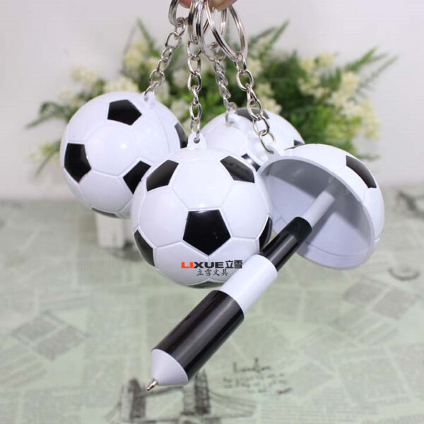 Wholesale Cute football shaped mini retractable pen keychain