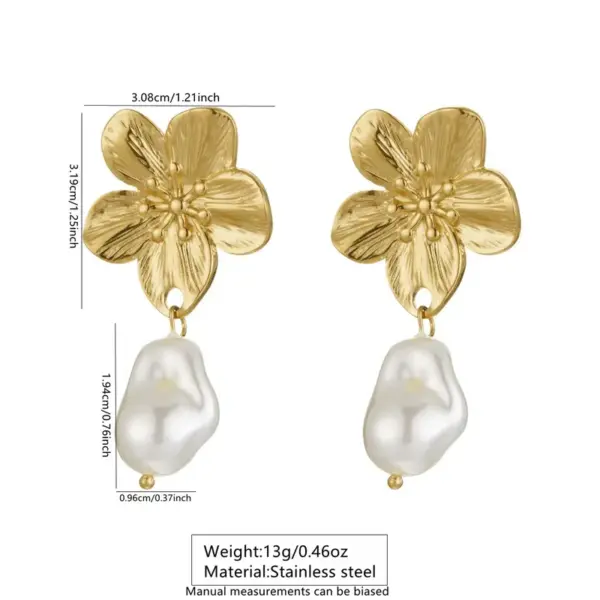 304 Stainless Steel Flower Electroplating Stone-Free Imitation Gold Exaggerated Pastoral Streetwear Ear Studs