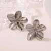304 Stainless Steel Flower Electroplating Stone-Free Imitation Gold Exaggerated Pastoral Streetwear Ear Studs
