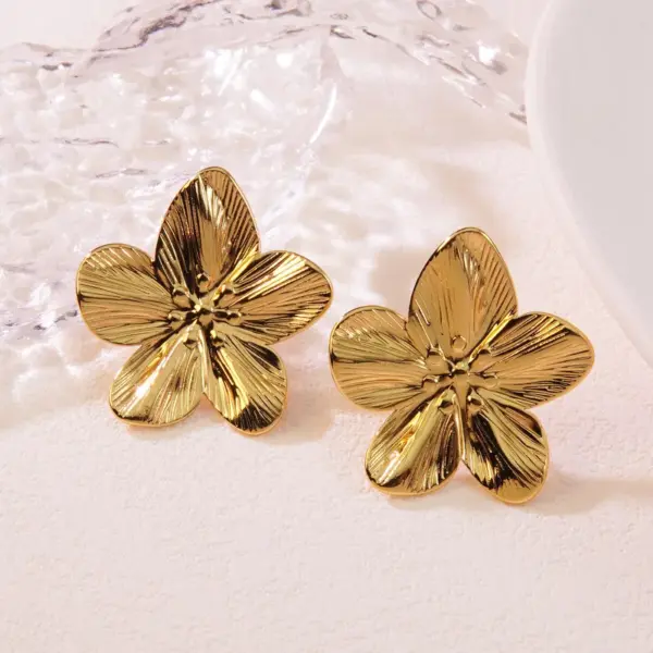 304 Stainless Steel Flower Electroplating Stone-Free Imitation Gold Exaggerated Pastoral Streetwear Ear Studs