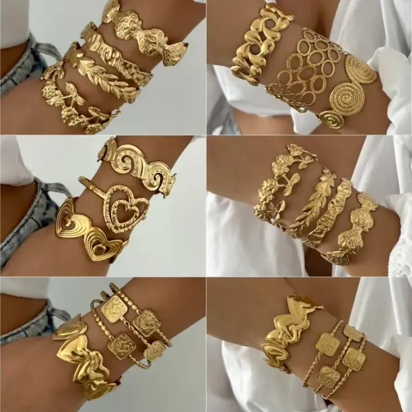 304-Stainless-Steel-Geometric-Cherry-Heart-Shape-Twist-Hammered-Sweet-Simple-Style-Bangle-For-Unisex-main-image-1-1 304 Stainless Steel Geometric Cherry Heart Shape Twist Hammered Sweet Simple Style Bangle For Unisex