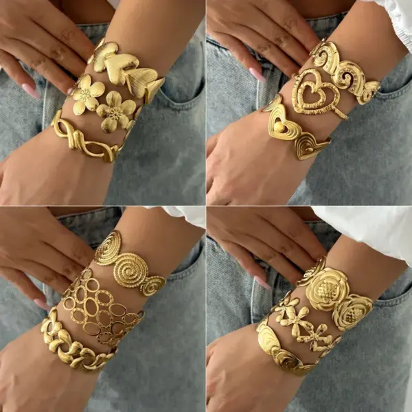 304-Stainless-Steel-Geometric-Cherry-Heart-Shape-Twist-Hammered-Sweet-Simple-Style-Bangle-For-Unisex-main-image-2-1 304 Stainless Steel Geometric Cherry Heart Shape Twist Hammered Sweet Simple Style Bangle For Unisex