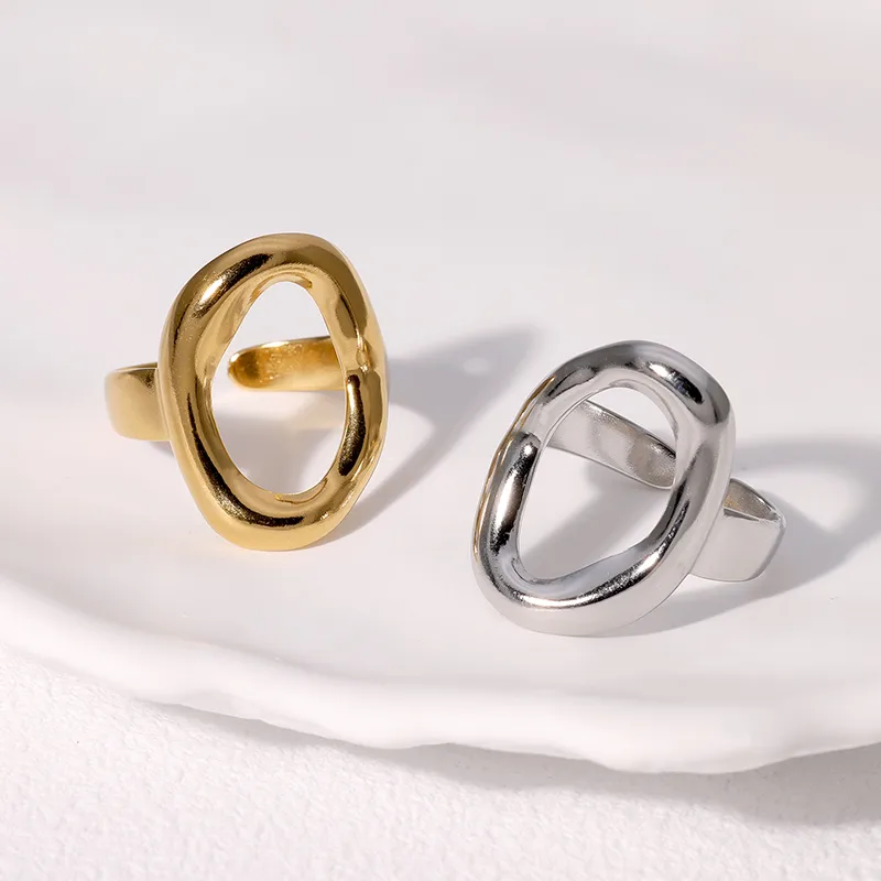 Wholesale 304 Stainless Steel Geometric PVD Coated Stone-Free Real Gold Plated Modern Style Simple Style IG Style Waterproof Non Tarnish Open Rings