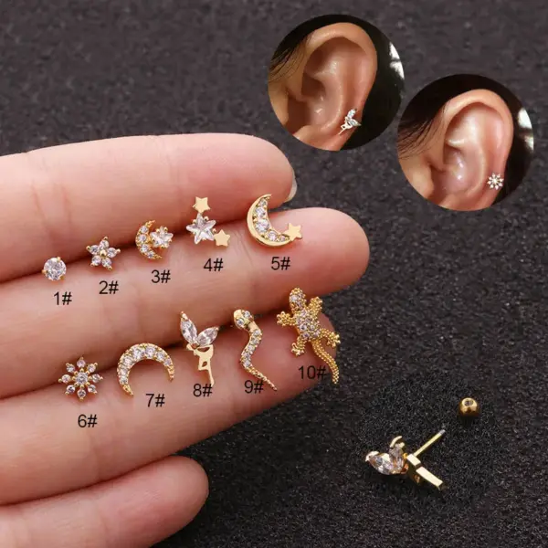 316L Stainless Steel Copper Ear Cartilage Rings & Studs Animal Waterproof Non Tarnish Surgical Steel Women'S