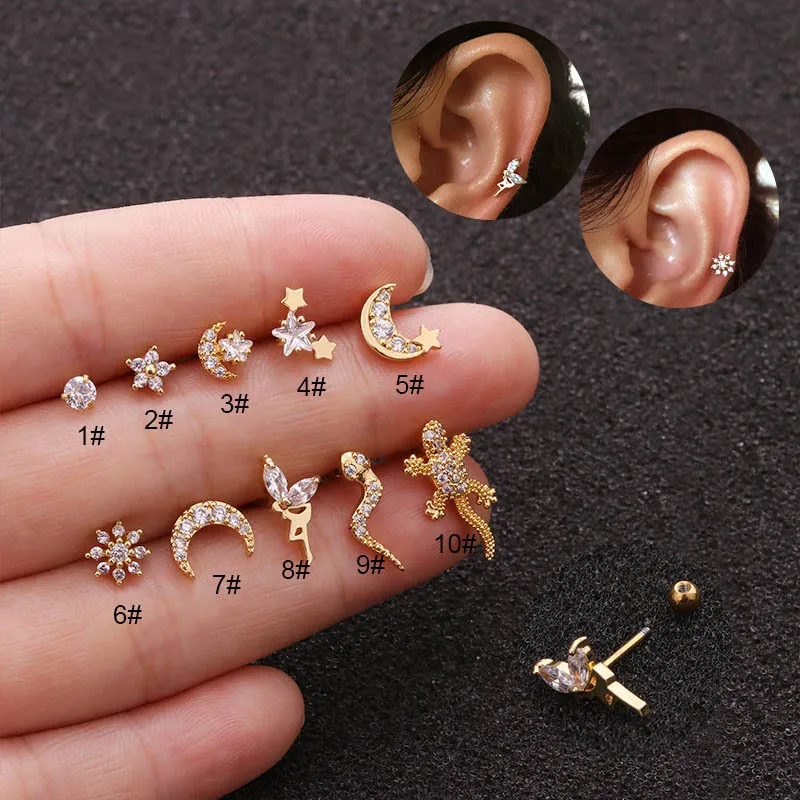 Wholesale 316L Stainless Steel Copper Ear Cartilage Rings & Studs Animal Waterproof Non Tarnish Surgical Steel Women'S