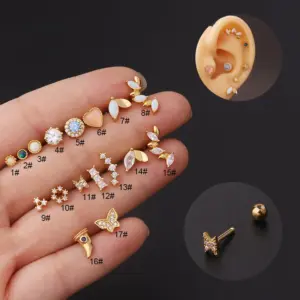 316L Stainless Steel Copper Ear Cartilage Rings & Studs Geometric Waterproof Non Tarnish Surgical Steel Women'S