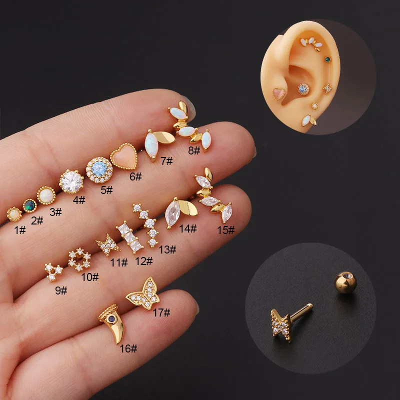 Wholesale 316L Stainless Steel Copper Ear Cartilage Rings & Studs Geometric Waterproof Non Tarnish Surgical Steel Women'S