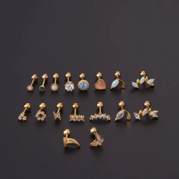 316L Stainless Steel Copper Ear Cartilage Rings & Studs Geometric Waterproof Non Tarnish Surgical Steel Women'S