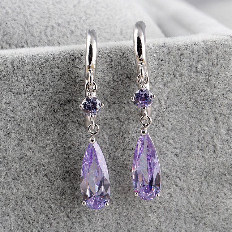 Wholesale Purple crystal tearop earrings