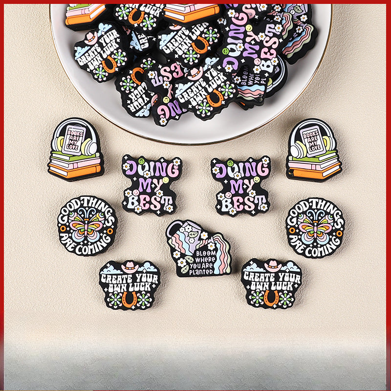 Wholesale English Chilen's Cartoon Letter Glue Silicone Beads