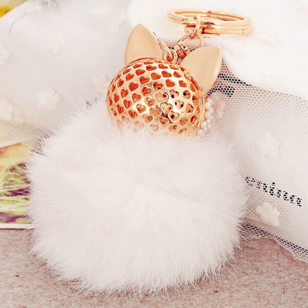 Wholesale Creative Water Diamond Fox Head Hairball Keychain