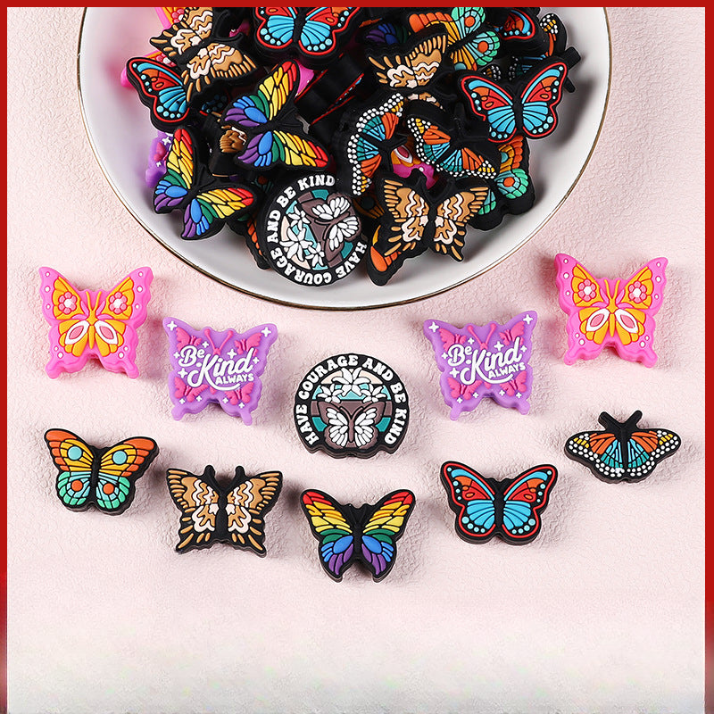 Wholesale Two tone Butterfly Silicone Chilen's Dental Adhesive Anti op Chain English Letter Silicone Beads