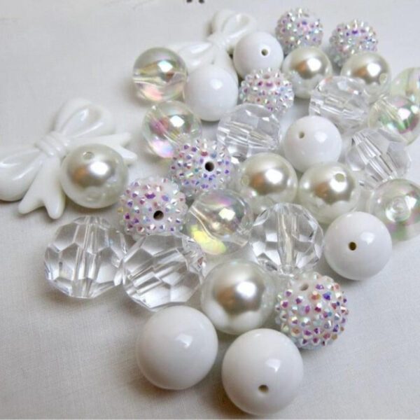 Wholesale 50pcs White with 20MM Acrylic Beads DIY Bow Mixed Beaded Loose Beads Combination