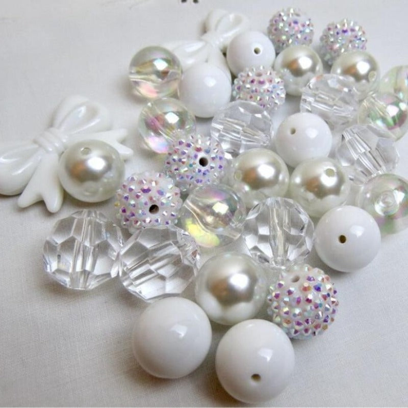 Wholesale White with 20MM Acrylic Beads DIY Bow Mixed Beaded Loose Beads Combination