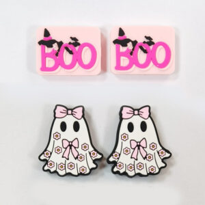 Wholesale 10pcs DIY Halloween Pink Ghost Letter Cartoon Silicone Beads